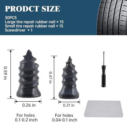 30 PCS Tire Repair Rubber Nail Kit, Vacuum Tire Repair Kits Spiral Rubber Nails, Self-Service Screw in Tire Repair Plugs for Car, Truck, Motorcycle, Tractor Tire Puncture Repair - size: 30PCS