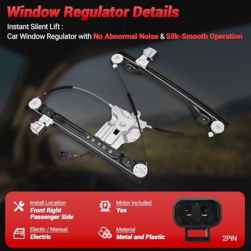 PZ 748-975 Front Right Passenger Side Power Window Regulator with Motor Compatible with Chevy Cruze 2011-2012 (Up to 04/26/2012) 2 Pins Without Anti-Pinch - style: 748-975