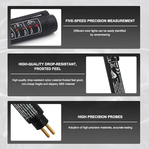 Brake Fluid Liquid Tester Pen, Car Diagnostic Testing Tool with 5 LED Indicators for DOT3 DOT4 DOT5.1 Brake Fluid, Hydraulic Oil Moisture Analyzer for Auto Engine Checking