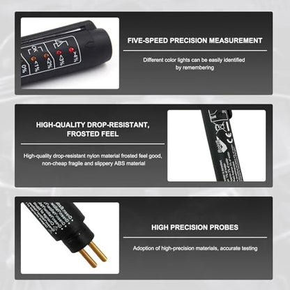 Brake Fluid Liquid Tester Pen, Car Diagnostic Testing Tool with 5 LED Indicators for DOT3 DOT4 DOT5.1 Brake Fluid, Hydraulic Oil Moisture Analyzer for Auto Engine Checking