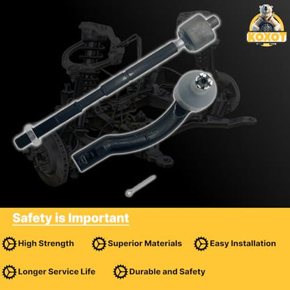 4pcs Front Inner & Outer Tie Rod Ends Kit Fit for Toyota Corolla 2003 2004 2005 2006 2007 2008 | Replaces EV470 ES80431 ES80432 - size: EV470 X2 ES80431 ES80432