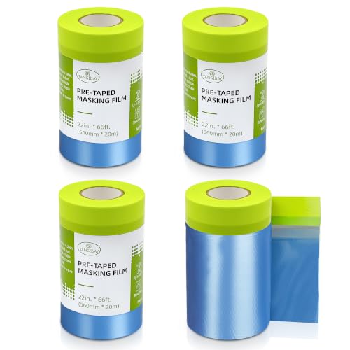 Tangibay Pre-Taped Masking Film for Painting, 22" x 66', 4 Rolls - size: 4 Rolls: 22"