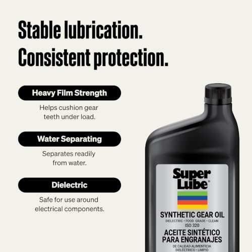 Super Lube Synthetic Gear Oil - Heavy Duty Synthetic Machinery Oil for Truck & Auto Maintenance - NSF H1 Food Grade Gear Lubricant - ISO 320 - Translucent Amber - Bottle - 1 qt (54300) - size: ISO 320 - 1 Quart