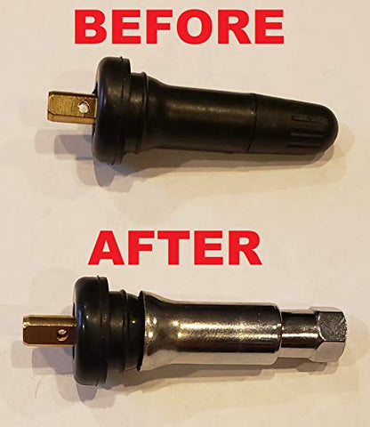 Muzzys C20008 TR414, Universal, TPMS Chrome Valve Stem Sleeve Covers and Cap Dress Up Kit (Set of 4) Fits All TPMS Rubber Valve Stems for All Make and Model Cars and Trucks with Rubber TPMS Sensors