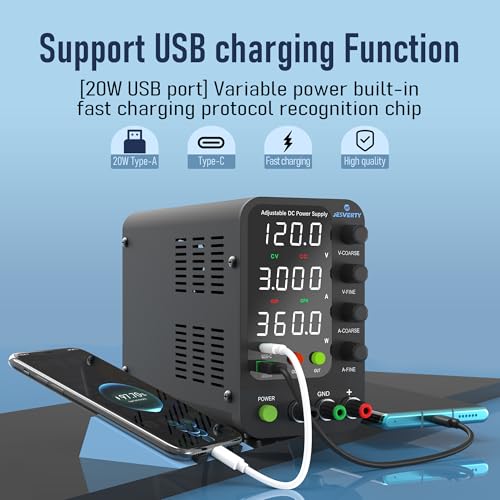 DC Power Supply Variable, 0-120V 0-3A Switching Bench Power Supply with 20W USB & Type-C Quick-Charge, Encoder Corase & Fine Adjustment Knob, Output Switch, 4-Digit LED Display - SPS-12003V - color: Upgraded, size: 120V 3A