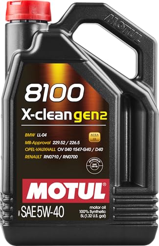 Motul 8100 X-clean Gen2 5W-40 Full Synthetic Motor Oil with Advanced Low SAPS Formula – ACEA C3 Approved for BMW, Mercedes-Benz, Opel & Renault Applications – 5 Liter - size: 5L