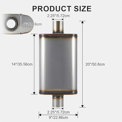 Exhaust Muffler Universal 409 Stainless Straight-Through Performance Muffler for Cars Trucks, 2.25" Inlet/Outlet, Overall Length 20" - size: 2.25" Inlet/Outlet
