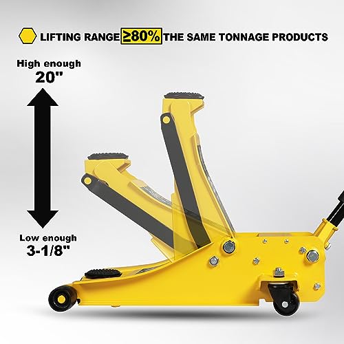 YELLOW JACKET 3.5 Ton Low Profile Floor Jack Quickly Lift Hydraulic Car Jack with Dual Pumps, 7700 lb Capacity - color: Steel, size: 3.5T low profile dual pump