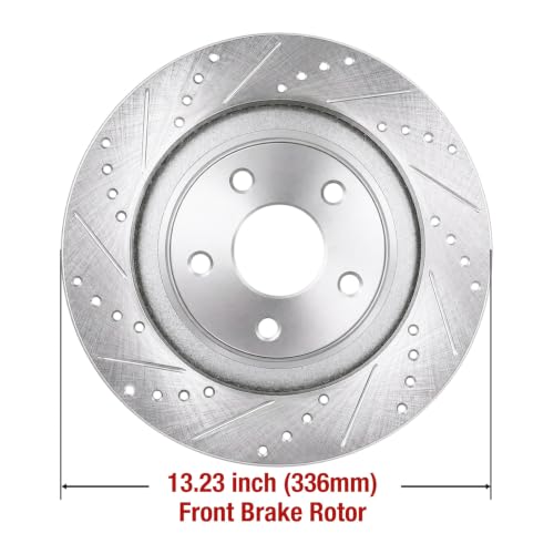 HUSCH Ceramic Brake Pads and Drilled and Slotted Brake Rotors Fit for Dodge - size: Drilled&Slotted-53005+D1084