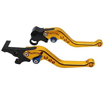 FXCNC CNC Aluminum Short Adjustable Brake Clutch Levers Compatible with YFM700 Raptor 700 R 2008-2022, YFZ450 YFZ450R YFZ450X 2008-2020, YFM250 Raptor 2008-2013, 250R 2011 - color: Gold Lever with Blue Adjuster