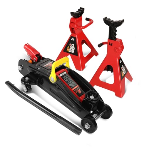 Auto Dynasty 2 Ton Floor Jack & Stands, Hydraulic Quick Lift, Red/Black - color: Red/Black