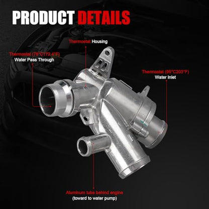 Engine Coolant Thermostat Housing Assembly w/Gasket Compatible with Land Rover Range Rover Sport LR4 Jaguar XF XFR XFR-S XJ XJR XK XKR XKR-S,Replaces# LR032135 AJ812132 AJ812887 - size: 902-5169