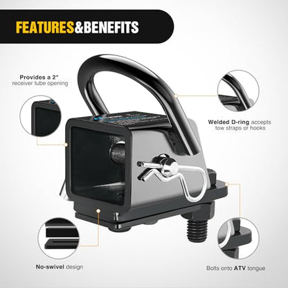 Nilight 2" Rear Trailer Hitch Receiver Kit | for ATV UTV Rear Bumper Tow Hook Black Hitch Cover Kit - color: 2" Hitch Receiver Adapter