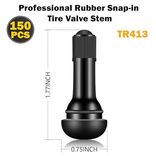 Tire Valve Stems Rubber Black Rubber Snap-in Valves,Tubeless Valve Stems Suit for 0.453 inch Rim Holes on Standard Vehicle Tires (150pcs（TR413-150pcs）) - size: 150pcs（TR413-150pcs）