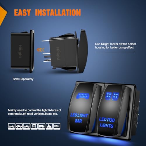 Nilight 2 Pack Led Pod Lights Rocker Switch Light Bar 5 Pin Blue - color: Blue, size: LED LIGHT BAR+LED POD LIGHTS