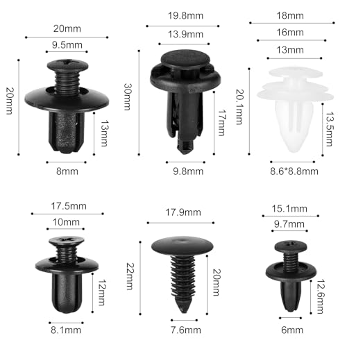 100 PCS Car Bumper Retainer Clips, 6 Type Nylon Fasteners Rivet Replacement Kit, Push-in Screw Bumper Push Rivet Clip with 5 Fastener Removers, Suitable for Many Brands of Vehicles - color: 100Pcs Clips + 5 Remover
