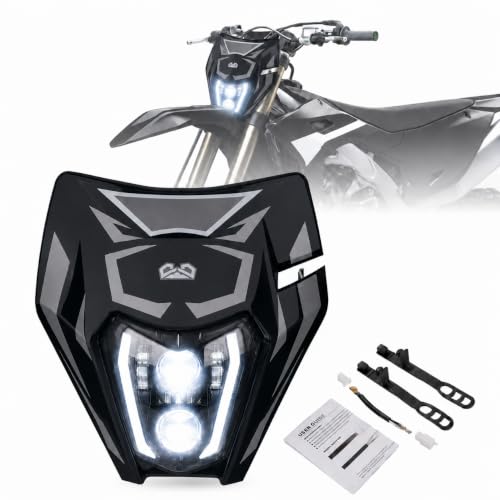 DOT Dirt Bike Headlight LED With Turn Signals and Graphics Sticker-Black - color: Black with Sticker, size: With Turn Signals