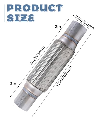 Flex Pipe,Heavy Duty Exhaust Flex Pipe,Car Accessories Stainless Steel Flexible Exhaust Pipes,Universal Muffler Tube Automotive Replacement,Suitable for Most Cars,Trucks (1.75"x8"/12") - size: 1.75"x8"/12"