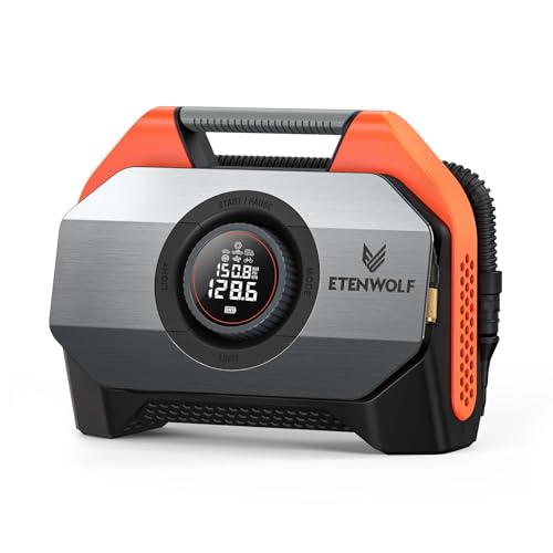 ETENWOLF VORTEX S6 Tire Inflator Portable Air Compressor, Cordless Air Pump - color: Vivid Orange, size: 19200 Mah