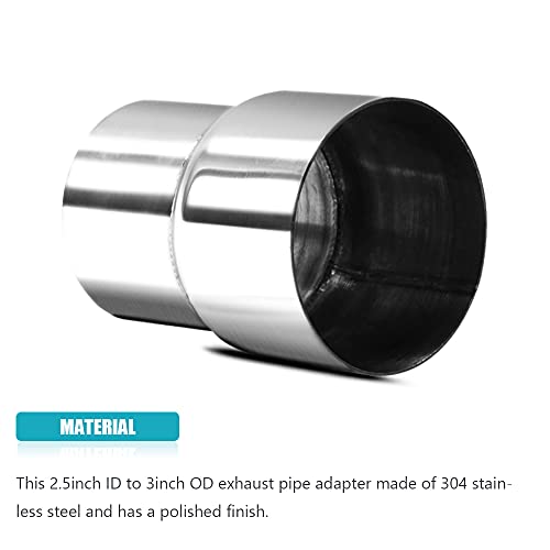 Universal 2.5" ID to 3" OD Exhaust Pipe Adapter Connector Reducer 304 Stainless Steel 2.5 Inch to 3.0 Inch 2 1/2” ID to 3.0” OD kit - size: 2.5" ID to 3" OD