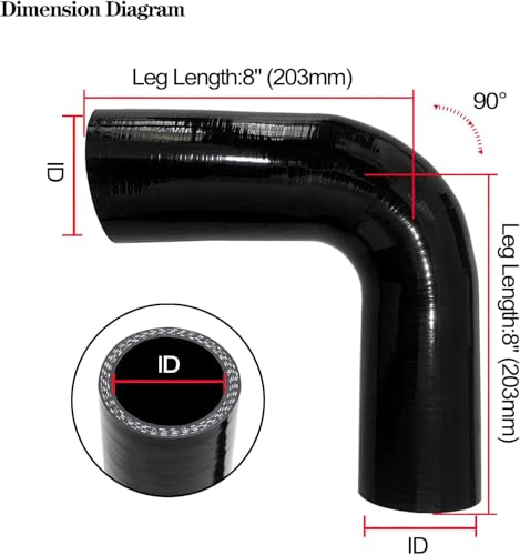 2.5" to 3" 90 Degree Reducer Silicone Elbow Coupler 8" Leg Length - size: ID: 2.5" to 3" (63mm to 76mm)