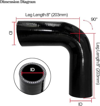2.5"-2.75" 90 Degree Reducer Silicone Elbow Coupler 8" Leg Length - size: ID: 2.5" to 2.75" (63mm to 70mm)