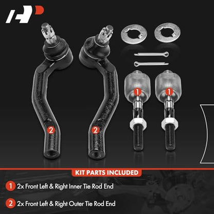 A-Premium Front Inner & Outer Tie Rod End Kit Fix Uneven Tire Wear