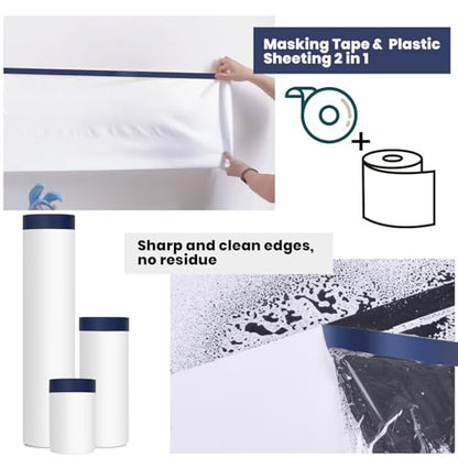ADHES Painters Plastic with Tape 24 inch x 90 feet x 3 Rolls - size: 24inch