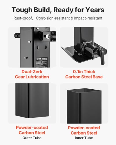 VEVOR Heavy-Duty Trailer Jack, 12,000 lbs Load Capacity, Sidewind Square Direct Weld-on Trailer Jack with Handle Crank, Adjustable Drop Leg, 26-Inch Travel for Lifting RV, Utility, Yacht Trailers - size: 12000lbs (26 inch Stroke)