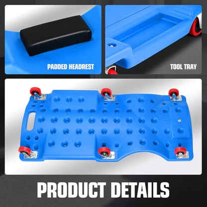 DNA MOTORING 36" L X 17" W x 4.25" H Vehicle Repair Low Profile Automotive Creeper w/Padded Headrest, Blue, TOOLS-00201-BL - color: Blue, size: 36 Inches