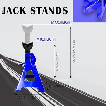 Jack Stands with Double Locking and Large Foot Base for Lifting SUVS Trailer Jack, Heavy Duty Steel Car Jack Stand, 3 Ton (6,600 lb) Capacity, Blue 1 Pair - color: Blue