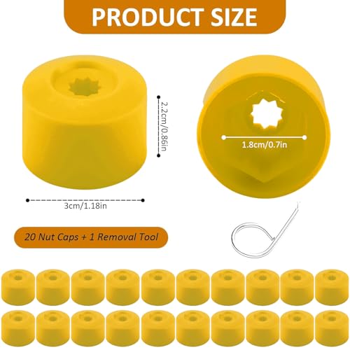 20PCS Car Wheel Lug Nut Covers, 17mm Wheel Bolt Cover Caps with Removal Tool, Black Lug Nut Covers Replacement 1K0 601 173 Compatible with VW Jetta Beetle Passat GTI CC (Yellow) - color: Yellow