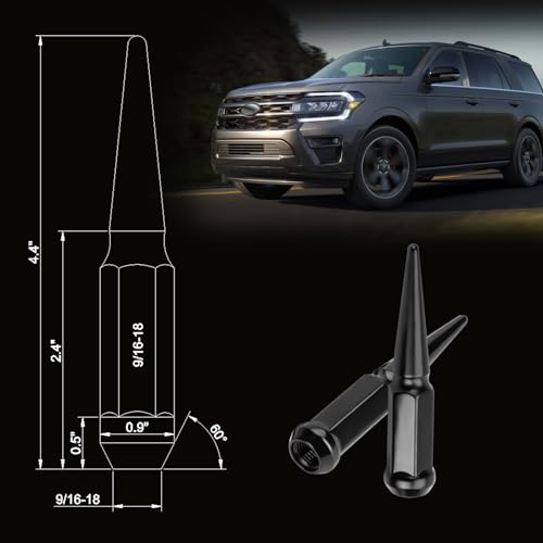 32PCS 14x1.5 Wheel Spike Lug Nuts, Black Spike Lug Nuts - size: 14x1.5