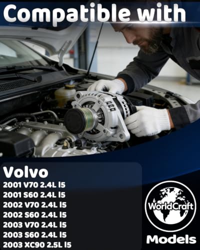 WorldCraft 12V 140A High Output Alternator for Volvo S60 V70 XC70 XC90 2.4L - size: 0-124-525-014