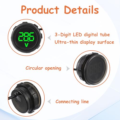 2 Pieces Waterproof DC 4V-100V Voltmeter Gauge (Green) - color: Green, size: Waterproof