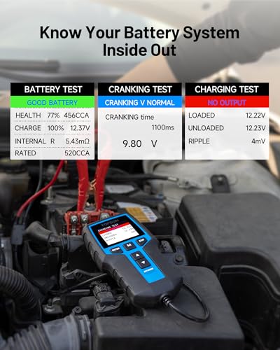 TOPDON BT200 Car Battery Tester, 12V/24V, 100-2000 CCA Load Tester
