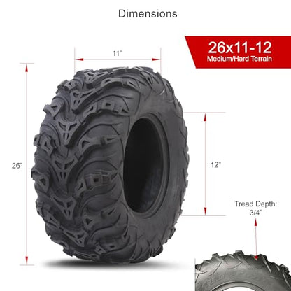 Tusk Mud Force ATV/UTV Tire Set – 26x11-12 Off-Road Utility Tires – Set of 2 - size: 26x11-12