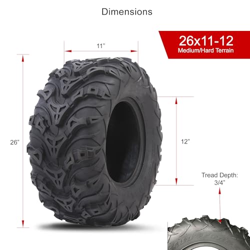 Tusk Mud Force® ATV Tire Set – 26x9-12 Front & 26x11-12 Rear – 6-Ply Heavy-Duty Off-Road Tires (Set of 4) - size: 26x9-12 x 26x11-12