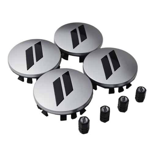(Set of 4) 63mm=2.5 inches // Slash Wheel Center Caps Covers HubCaps + Tire Valve Stem Caps Trim for Dodge Charger Challenger Durango Hornet Dart R/T SRT Magnum Nitro Journey Caliber Avenger - color: black // on silver wheel caps + tire valve caps