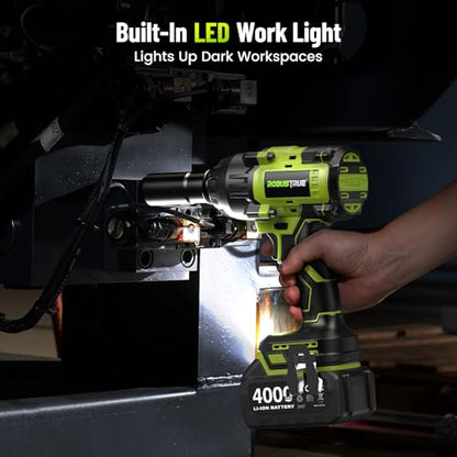 Robustrue 1600N.m (1180ft-lbs) Cordless Impact Wrench, 1/2 High Torque Brushless Impact Gun, 2400RPM Power, 2 x 4.0Ah Batteries, Fast Charger, Impact Wrench for Heavy Duty Truck RV Mower - size: 1600N.m