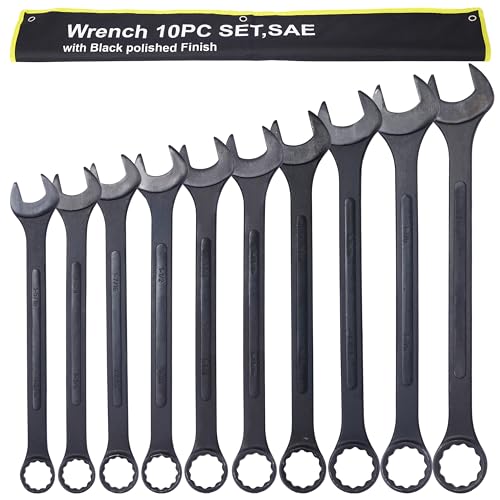 Jumbo Combination Wrench Set, 10-Piece SAE (1-5/16"-2-1/2"), Black Oxide, Pouch - Widest SAE Range, Commercial Grade, Heavy Duty Industrial Applications - color: 10-piece Sae (1-5/16"-2-1/2"), Black Oxide