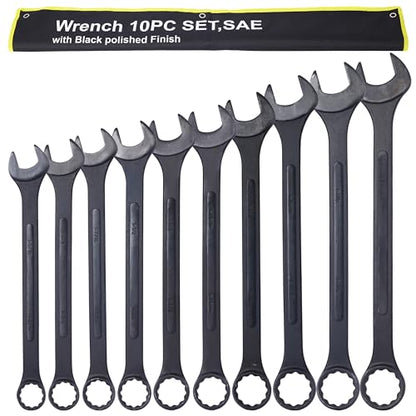 Jumbo Combination Wrench Set, 10-Piece SAE (1-5/16"-2-1/2"), Black Oxide, Pouch - Widest SAE Range, Commercial Grade, Heavy Duty Industrial Applications - color: 10-piece Sae (1-5/16"-2-1/2"), Black Oxide