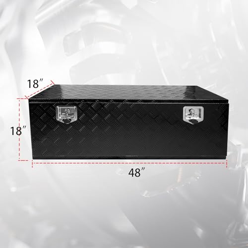 48 * 18 * 18 Aluminum Heavy Duty Diamond Plate ToolBox Chest Box Pick Up Truck Bed RV Trailer Toolbox Storage Organizer with T-Handle Latch Dual Lock Keys - Black - color: Black, size: 48" x 18" x 18"