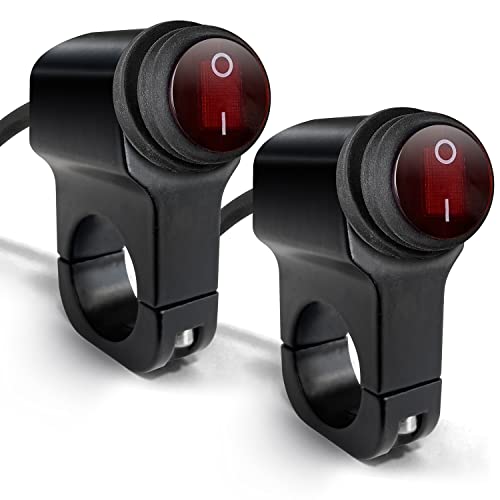 2 Pieces Motorcycle Handlebar Switch ATV Handlebar Light Switch 12V Aluminium Alloy Push Button Waterproof Switches for Motorcycle Light Bike Light Spotlight- Fits 7/8" Handlebars Red (22mm) - color: Red, size: 2 Pieces