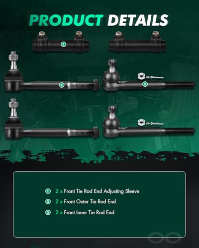 SCITOO 6pcs Suspension Kit 2 Outer 2 Inner Tie Rod Ends 2 Adjusting Sleeves