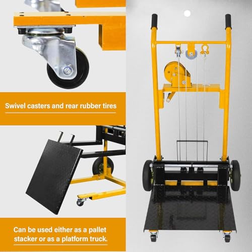 Apollo Material Lift Stacker, Pallet Truck Dolly 440lbs Cap. 35.4" Max Lift - color: Yellow, size: Winch-440lbs-35.4" Lift