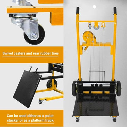 Apollo Material Lift Stacker, Pallet Truck Dolly 440lbs Cap. 35.4" Max Lift - color: Yellow, size: Winch-440lbs-35.4" Lift