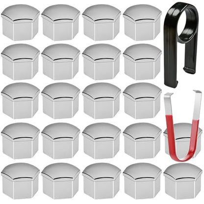Gebildet 22 Pieces 17mm Chrome Wheel Nut Caps, Wheel Bolt Nut Caps Covers, Hexagonal Tire Nut Covers with Removal Tool Set for Cars - color: Chrome