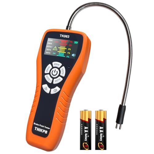 Brake Fluid Tester for DOT3 DOT4 DOT5.1 EVN4 EVN6, High-Sensitivity Digital Brake Oil Moisture Tester with LCD Display, Built-in Calibration, Corrosion Resistance Probe, Buzzer Alarm