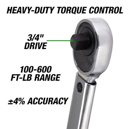 OEMTOOLS 25688 3/4 Drive Socket Torque Wrench, Ratchet Click Style, 100-600 Ft/Lb., 135.5 - 813.5 Nm, Accurate to +/-4%, 43 Inches Long - color: Chrome, size: 3/4" Dr. 100-600 Ft/Lbs